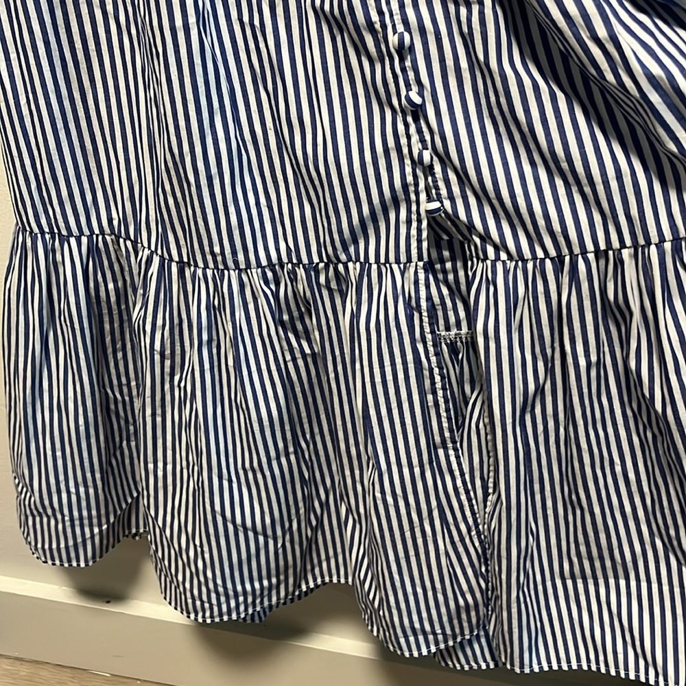 O.P.T. Stella Blue and White Stripped Tiered Ruffle Midi Dress, Seersucker, Size - Picture 6 of 13
